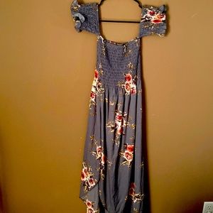 Blue floral off the shoulder maxi dress